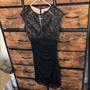 Betsy & Adam Black Asymmetrical Lace Dress